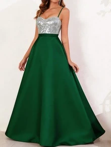 Women's Formal Evening Dress | High-Waisted Sequin Design, Suitable For Cocktail Parties And Formal Dinners Wedding Spring Party - Dark Green - View 1