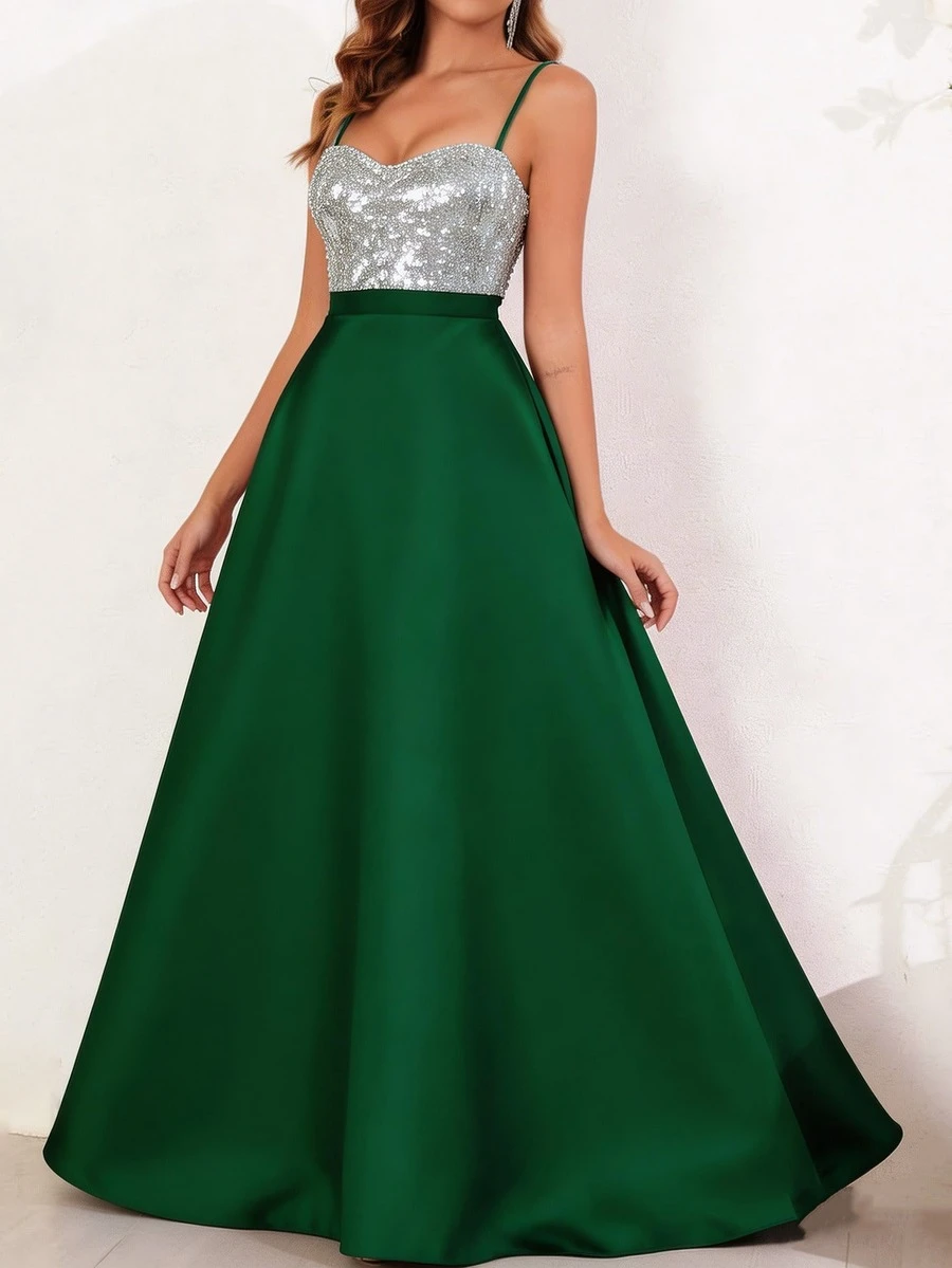 Women's Formal Evening Dress | High-Waisted Sequin Design, Suitable For Cocktail Parties And Formal Dinners Wedding Spring Party - Dark Green - View 1