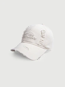 DareSee 1pc Distressed Baseball Cap, Women's Letter Embroidery Washed Cotton Wide Brim Hat Halloween - Q - View 3
