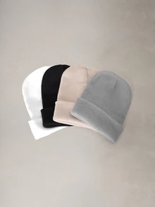 Hatastic 4件/包 純色極簡針織毛帽，中性款，適合秋冬日常休閒穿著與萬聖節 - 彩色 - 查看 1
