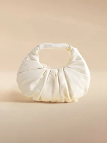 Glizzene 1pc Beige Mermaid Sequin Contrast Mesh Cloud Pleated Niche Design Linen Ladies' Handbag, Summer Beach Casual Holiday Style (Sequin Placement Random) - Beige - View 2