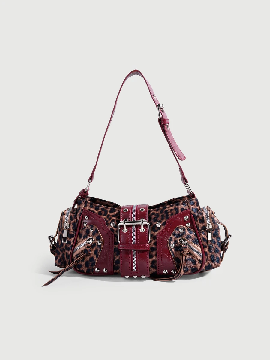 DareSee 1pc Vintage Leopard Print Rivet Y2K Punk Style Underarm Bag, Suitable For Daily Commute And Streetwear Halloween - Multicolor - View 1