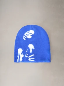Hatastic 1pc Women's Soul Pattern Jacquard Knit Beanie, Suitable For Daily Wear Halloween - Blue - View 3
