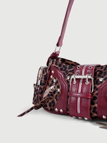 DareSee 1pc Vintage Leopard Print Rivet Y2K Punk Style Underarm Bag, Suitable For Daily Commute And Streetwear Halloween - Multicolor - View 4