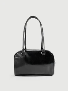 DareSee 1pc Vintage Minimalist Zipper Tote Bag, Decorated With Pockets, Dual Handles, Suitable For Daily And Commute Halloween - Black - View 2
