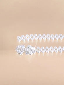 Etoivie 1pc Elastic Faux Pearl Waist Chain Elegant Summer, School Fall, Autumn, Halloween Halloween - White - View 3