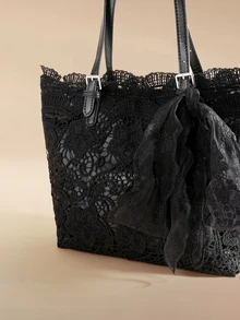 Glizzene Lace Lady Tote Bag, Women's New Casual Commuter Large Capacity Handbag Shoulder Bag - Black - View 4