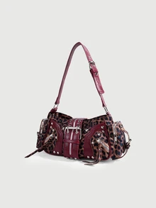 DareSee 1pc Vintage Leopard Print Rivet Y2K Punk Style Underarm Bag, Suitable For Daily Commute And Streetwear Halloween - Multicolor - View 3