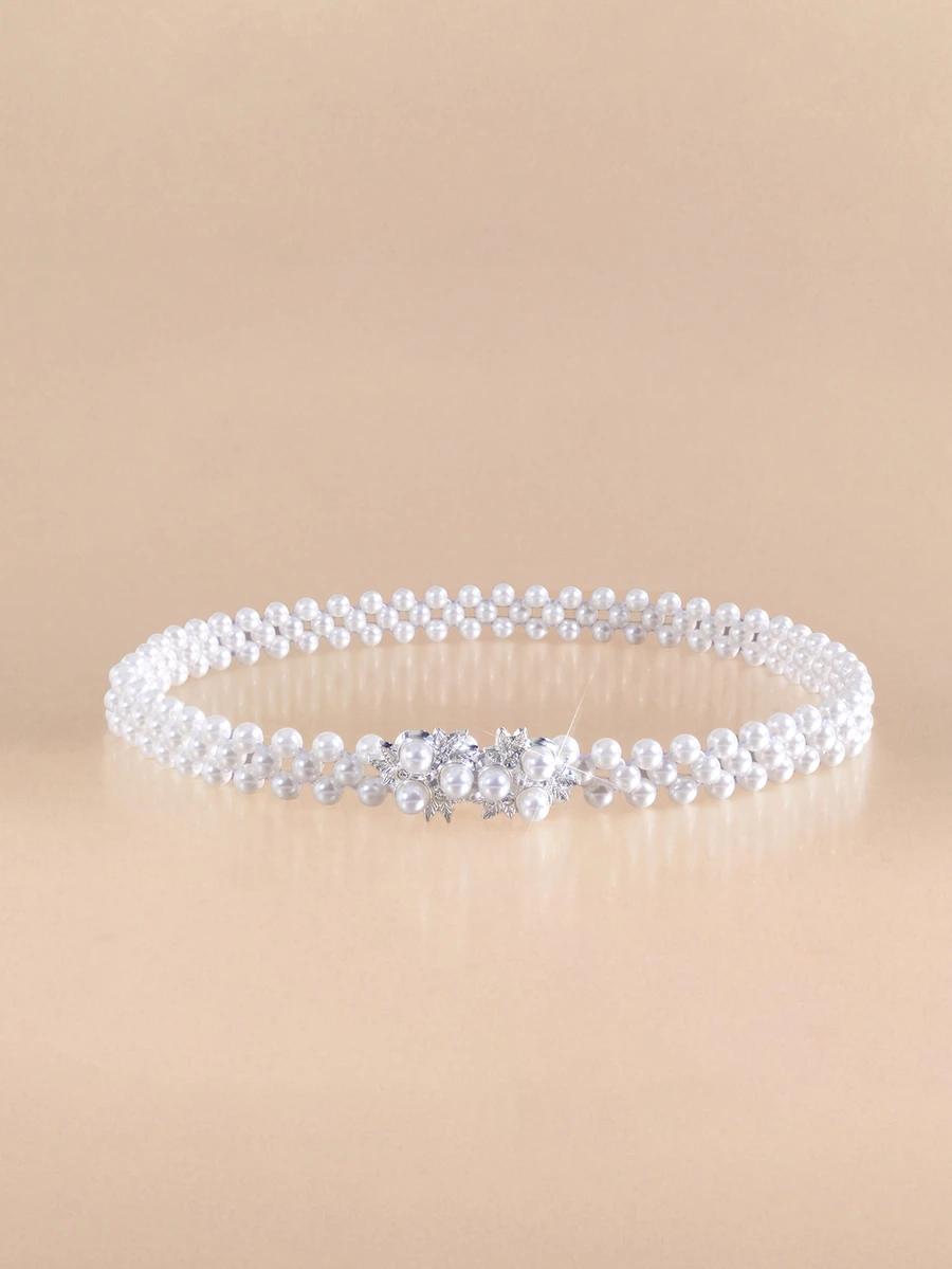 Etoivie 1pc Elastic Faux Pearl Waist Chain Elegant Summer, School Fall, Autumn, Halloween Halloween - White - View 1