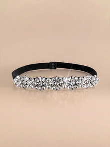 Etoivie Party 1pc Women Rhinestone Glamorous Belt For Dress Decoration Halloween Summer, School Fall, Autumn, Halloween Halloween - Black - View 1
