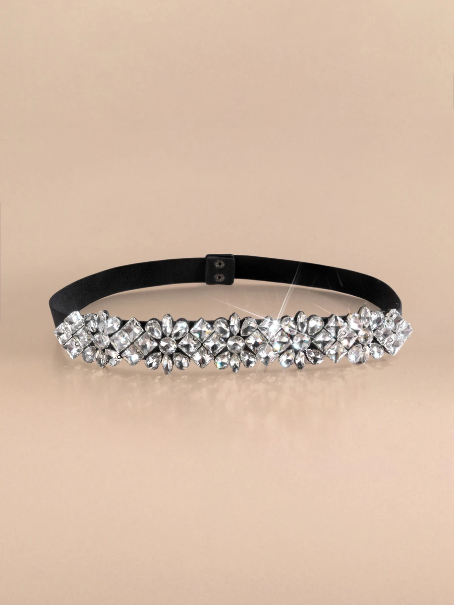 Etoivie Party 1pc Women Rhinestone Glamorous Belt For Dress Decoration Halloween Summer, School Fall, Autumn, Halloween Halloween - Black - View 1