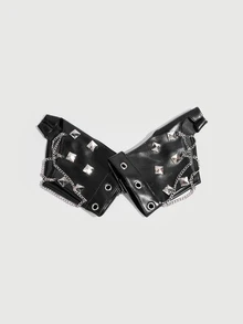 DareSee 1pair Women Personalized Gothic Retro Chain Fingerless Black Gloves, Motorcycle Rock Rivet Arm Sleeves For Parties, Halloween - Black - View 3