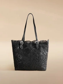 Glizzene Lace Lady Tote Bag, Women's New Casual Commuter Large Capacity Handbag Shoulder Bag - Black - View 2