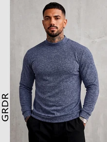 GRDR Half Mock Neck Long Sleeve Top Men's Spring Autumn Versatile Solid Color Mid Neck Undershirt - Dark Grey - View 8