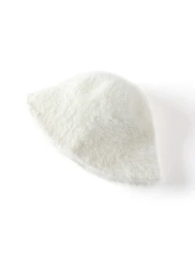 Trivaya Women's Adjustable Fuzzy Bucket Hat, Face-Slimming Fluffy Bucket Hat, Warm Versatile Bucket Hat - White - View 2