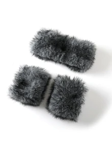 Trivaya Women's 4-In-1 Set: Fluffy Bucket Hat, Arm Warmers, Wristbands - Solid Color, Warm & Windproof - MM1897 - View 3