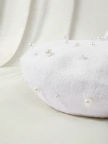 Clariva Elegant 1pc Women Wool-Mix Faux Pearl Decor Fashion Beret, For Decoration - White - View 2