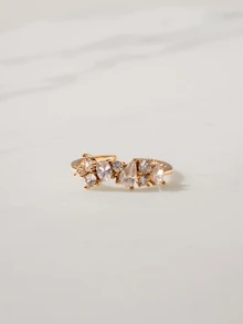 Clariva 2pcs Elegant Cubic Zirconia Stone Rings, Stackable Rings Suitable For Women's Daily Wear, Dates - Yellow Gold - View 2