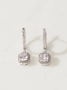 Clariva 1 Pair Romantic Cubic Zirconia Water Drop Earrings, Suitable For Women, Can Be Worn For Weddings - Silver - View 1