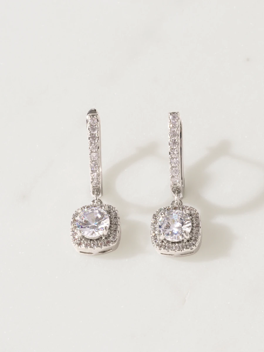 Clariva 1 Pair Romantic Cubic Zirconia Water Drop Earrings, Suitable For Women, Can Be Worn For Weddings - Silver - View 1