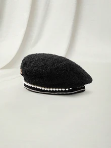 Clariva 1pc Fashionable & Elegant Small Pearl Beret Hat - Multicolor - View 2