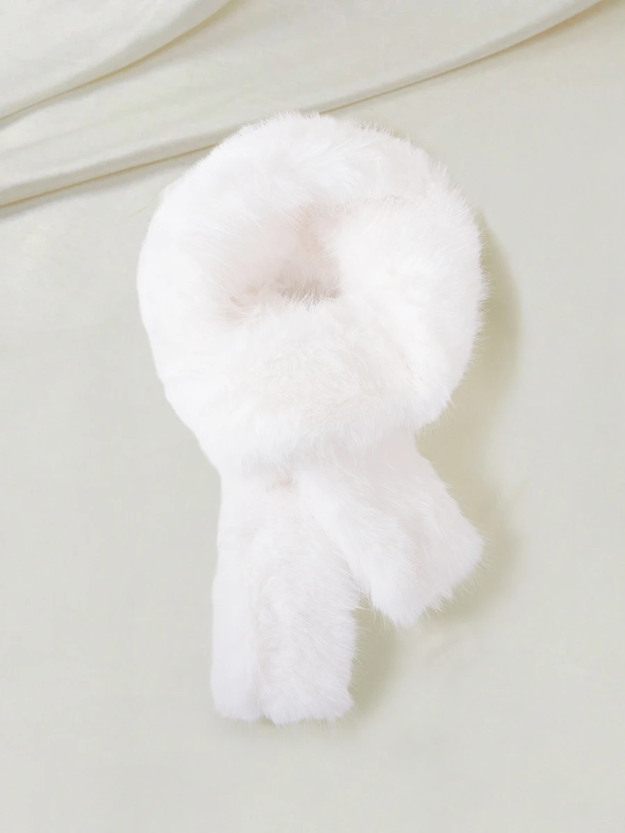 Clariva 1pc Women Solid Color Fluffy Scarf, Party Fake Fur Collar, Winter Wedding Ceremony Accessory - 20th Century Style For Dress - White - View 1