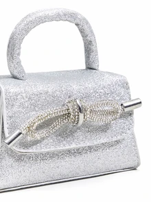 Trivaya 1pc Fashionable Shiny Butterfly Decorated Mini Crossbody Bag With Flap And Chain, Perfect For Women's Daily Use And Date Gift Valentines - Silver - View 5