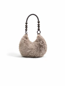 Trivaya New Women's INS Style Small Square Bag Crossbody Bag, Fashionable Chain Plush Bag, Autumn/Winter Korean Style Small Square Bag - Brown - View 2