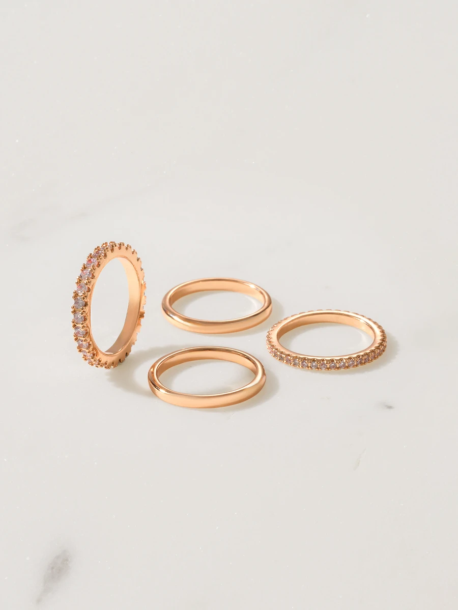 Clariva 1pc Personalized Cubic Zirconia Multi-Layer Adjustable Copper Alloy Colorful Ring - Yellow Gold - View 1