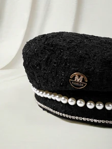 Clariva 1pc Fashionable & Elegant Small Pearl Beret Hat - Multicolor - View 3