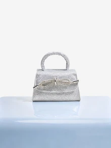 Trivaya 1pc Fashionable Shiny Butterfly Decorated Mini Crossbody Bag With Flap And Chain, Perfect For Women's Daily Use And Date Gift Valentines - Silver - View 1