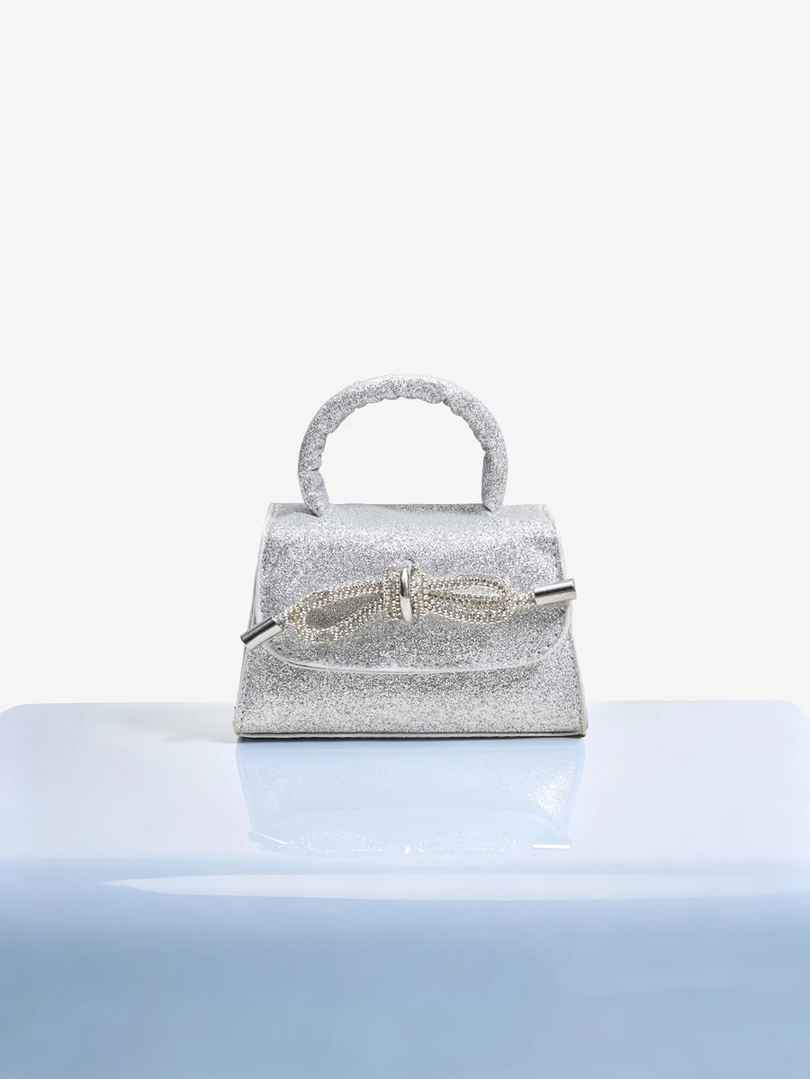 Trivaya 1pc Fashionable Shiny Butterfly Decorated Mini Crossbody Bag With Flap And Chain, Perfect For Women's Daily Use And Date Gift Valentines - Silver - View 1