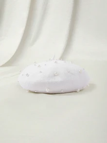 Clariva Elegant 1pc Women Wool-Mix Faux Pearl Decor Fashion Beret, For Decoration - White - View 3