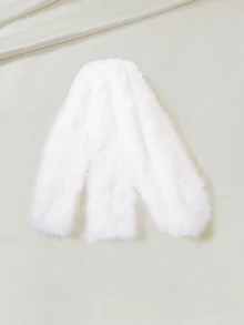 Clariva 1pc Women Solid Color Fluffy Scarf, Party Fake Fur Collar, Winter Wedding Ceremony Accessory - 20th Century Style For Dress - White - View 2