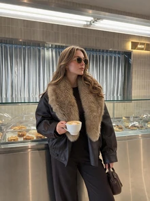 Women's Fashionable Retro Faux Fur Reversible Jacket, Provides Warmth And Comfort, Women's Winter Jacket - Chocolate Brown - View 3