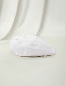 Clariva Elegant 1pc Women Wool-Mix Faux Pearl Decor Fashion Beret, For Decoration - White - View 1