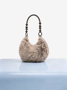 Trivaya New Women's INS Style Small Square Bag Crossbody Bag, Fashionable Chain Plush Bag, Autumn/Winter Korean Style Small Square Bag - Brown - View 1