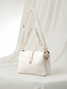 Clariva Fashionable & Elegant Chain Solid Color Wide Strap PU Leather Women's Multi-Layer Handbag Shoulder Bag - Beige - View 3
