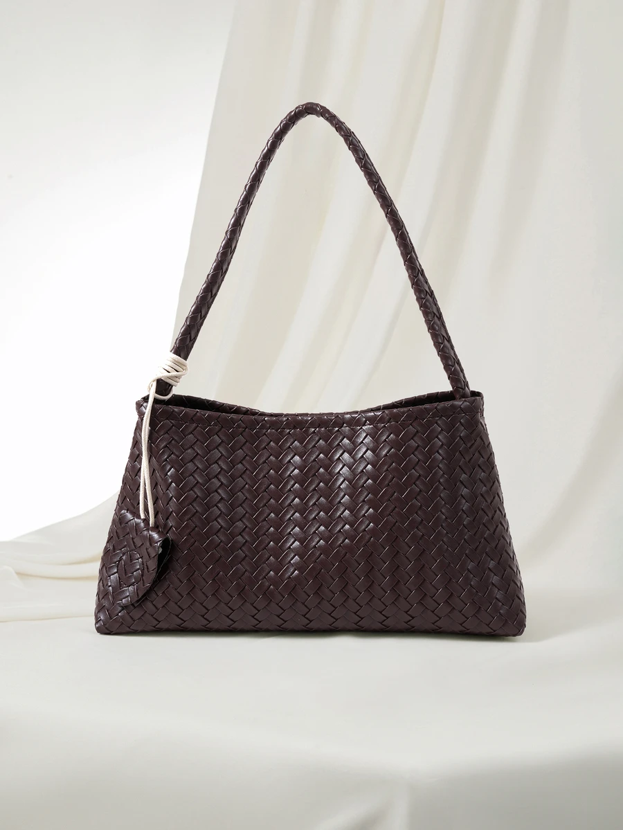 Clariva High-Quality Luxury Woven Texture Underarm Bag, New Casual Commuter Shoulder Handbag For Women - Coffee - View 1