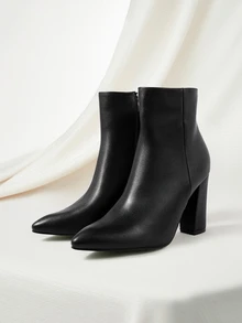 Clariva Fall/Winter 2025 Women's Fashion New Simple Versatile Outdoor Party Side Zipper Super High Chunky Heel Pointed Toe - Black - View 1