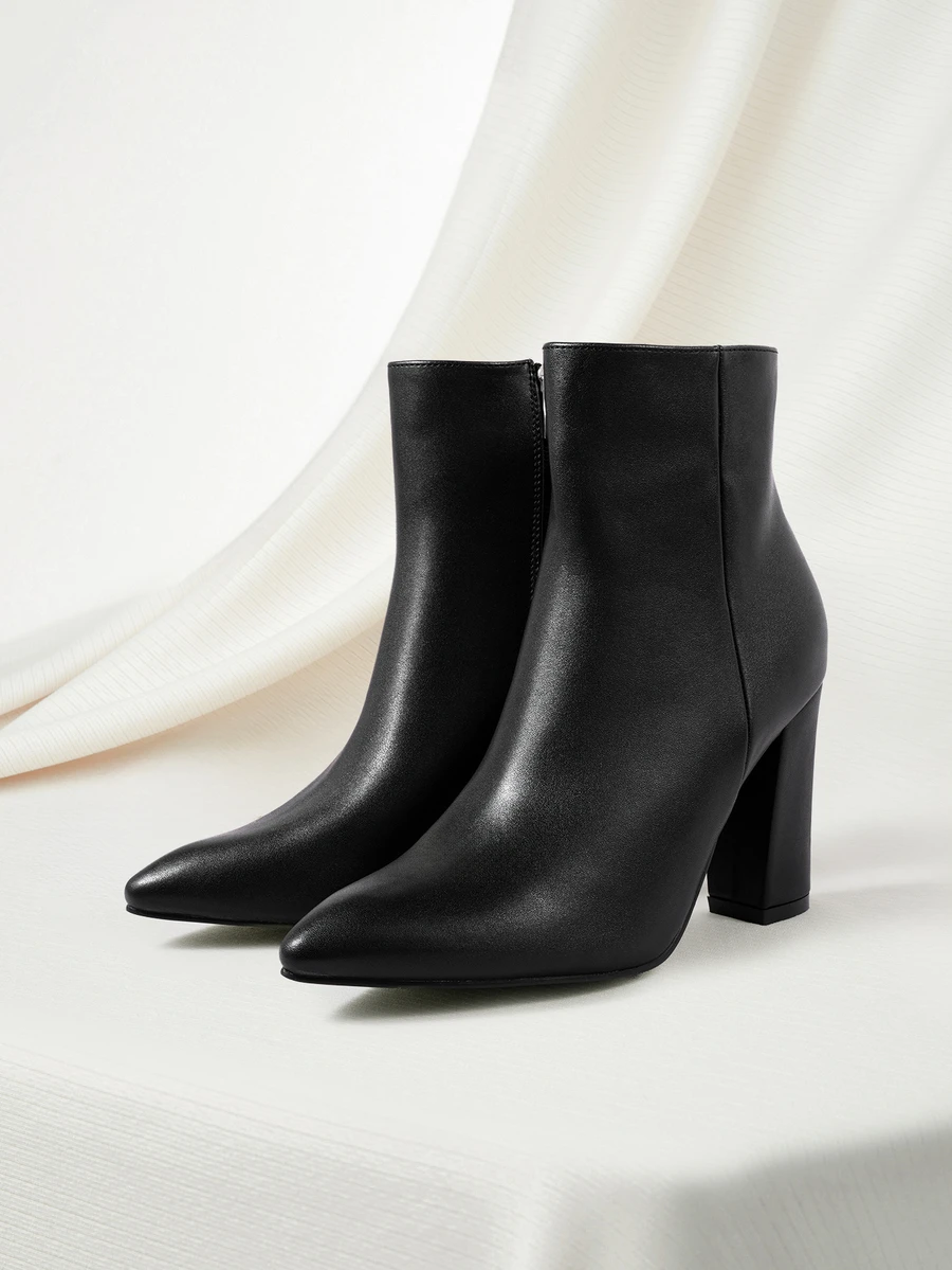 Clariva Fall/Winter 2025 Women's Fashion New Simple Versatile Outdoor Party Side Zipper Super High Chunky Heel Pointed Toe - Black - View 1