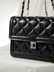 Clariva 2026 New Luxury Quilted Plaid Solid Color PU Special Buckle Women's Shoulder Bag, Suitable For Daily Outings. Street Style. - Black - View 4