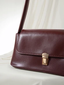 Clariva Bolso baguette pequeño unicolor con cerradura con solapa - Café integral - Ver 4