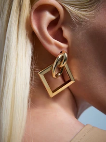 Rollcall Örhängen med geometrisk design - Gult guld - Visa 3