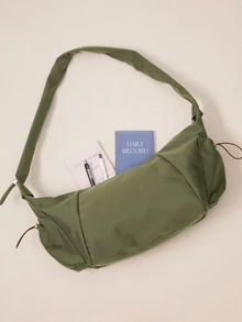 Okurime. 1pc Nylon Fabric Multi-Pocket Dumpling Crossbody Bag,  Slouchy Bohemian Hobo Bag , - Army Green - View 1