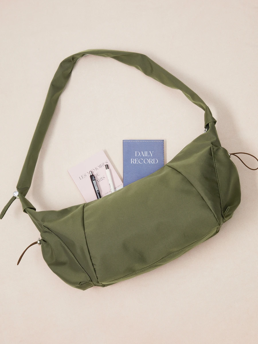 Okurime. 1pc Nylon Fabric Multi-Pocket Dumpling Crossbody Bag, Slouchy Bohemian Hobo Bag , - Army Green - View 1