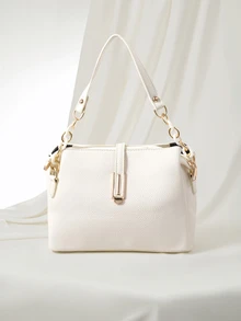 Clariva Fashionable & Elegant Chain Solid Color Wide Strap PU Leather Women's Multi-Layer Handbag Shoulder Bag - Beige - View 1