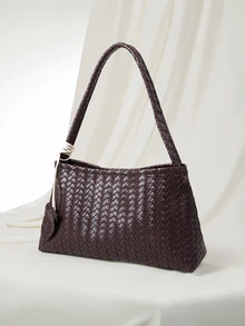 Clariva High-Quality Luxury Woven Texture Underarm Bag, New Casual Commuter Shoulder Handbag For Women - Coffee - View 3