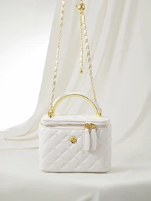 Clariva New Fashion Classic Solid Color Square Box Bag,Handbag, Zipper Closure Shoulder Bag, Suitable For Travel, Shopping. - White - View 1