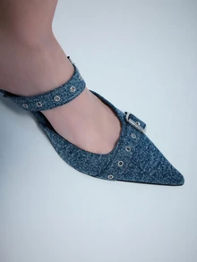 Rollcall European And American Style Pointed Toe High Heel Pumps For Women, Double Belt Buckle - Blue - View 3